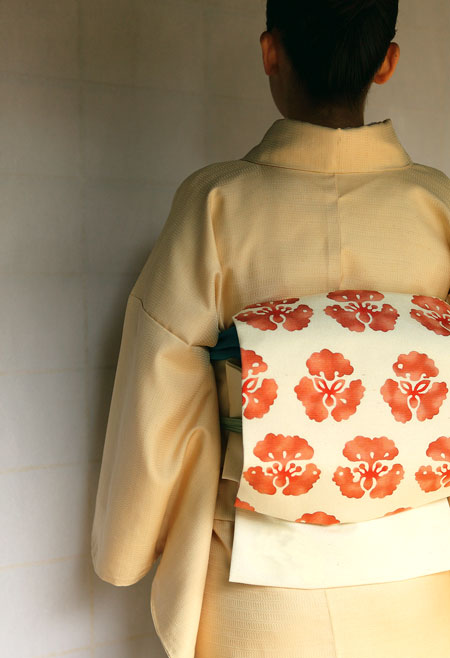 着物　インド野蚕糸のタッサーシルク　帯　バティック名古屋